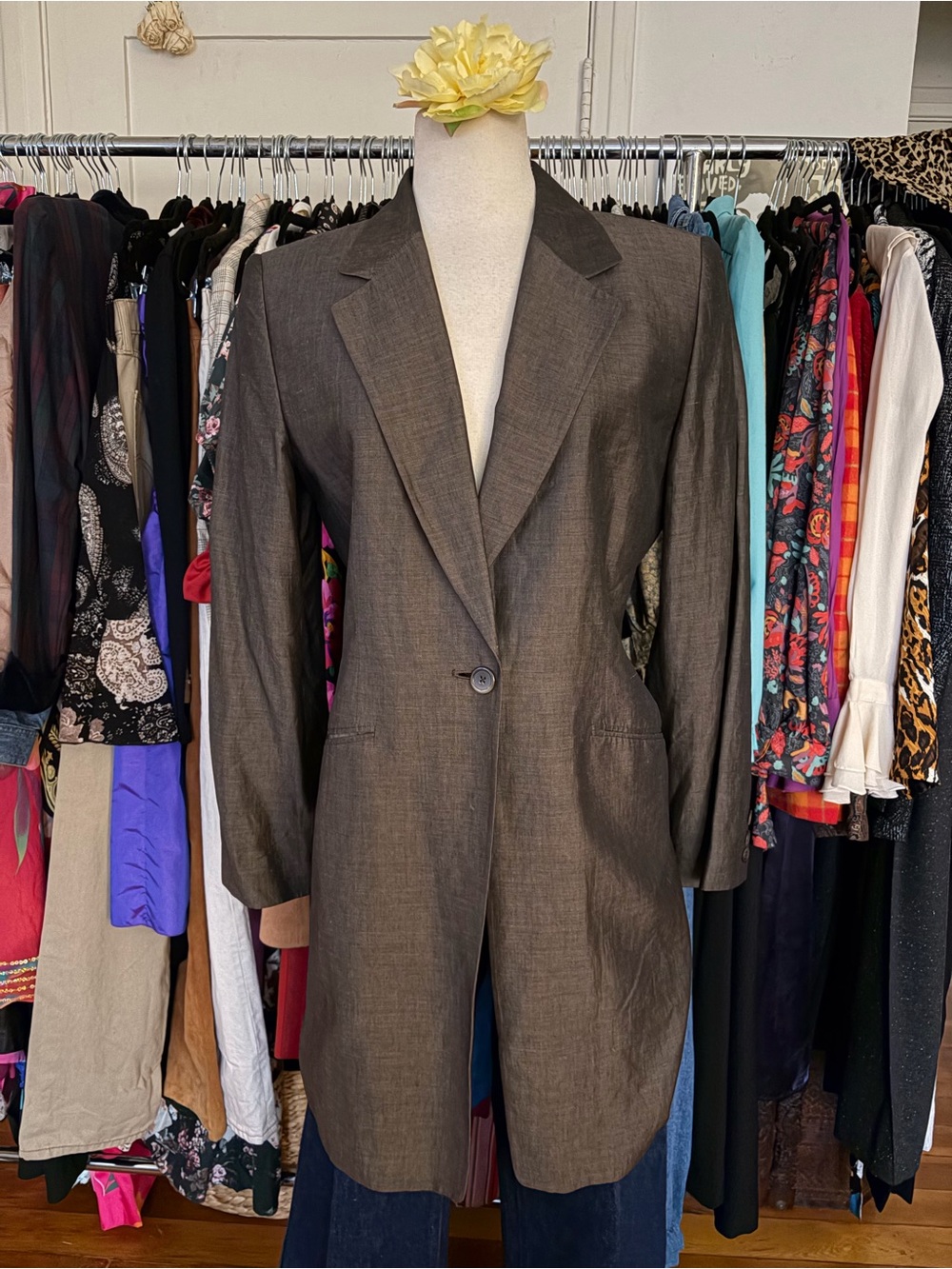 Vintage Ellen Tracy Metallic Bronze Long Line Tunic Blazer Jacket 10 Medium
